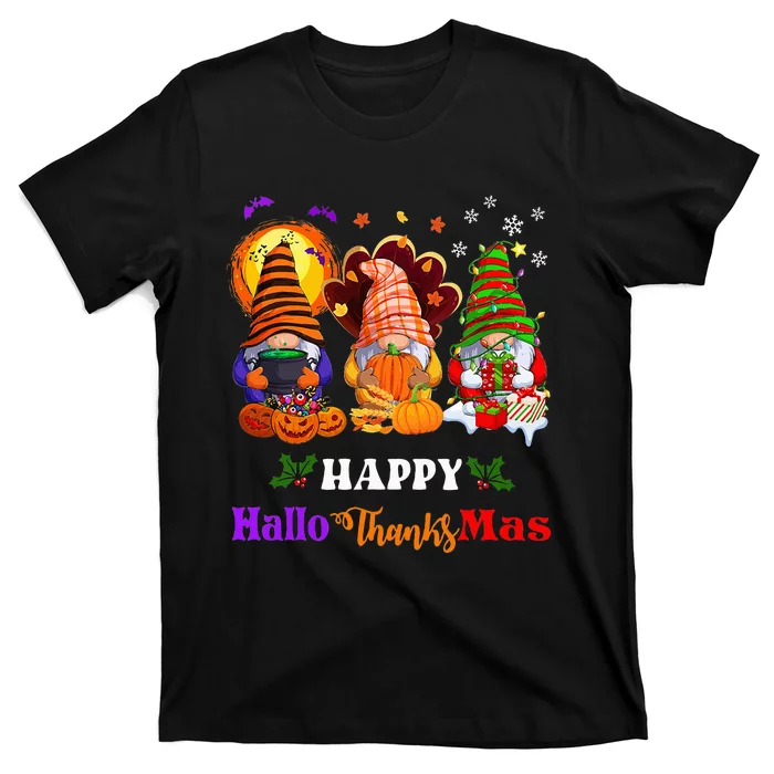 Festive Gnomes Celebrating Halloween and Christmas T-Shirt