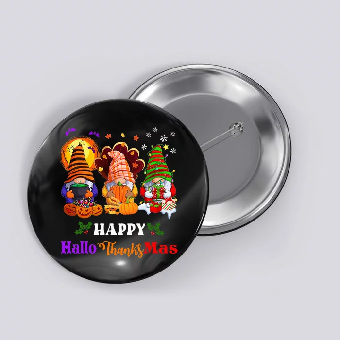 Festive Gnomes Celebrating Halloween and Christmas Button