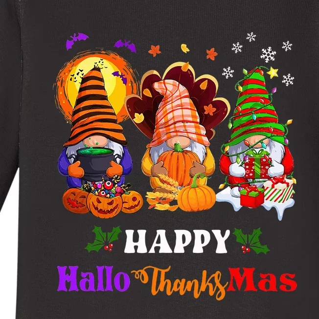 Festive Gnomes Celebrating Halloween and Christmas Baby Long Sleeve Bodysuit