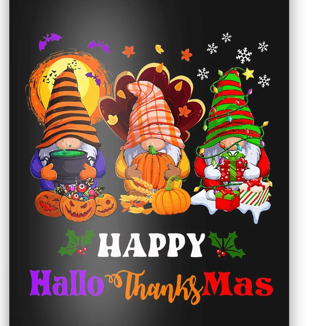 Festive Gnomes Celebrating Halloween and Christmas Poster