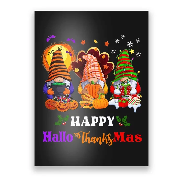 Festive Gnomes Celebrating Halloween and Christmas Poster