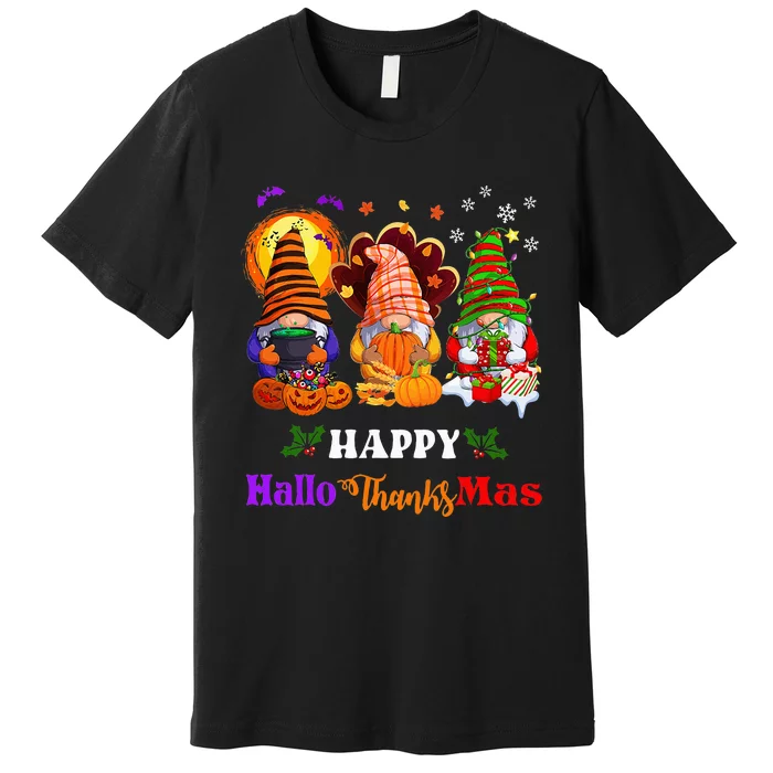 Festive Gnomes Celebrating Halloween and Christmas Premium T-Shirt