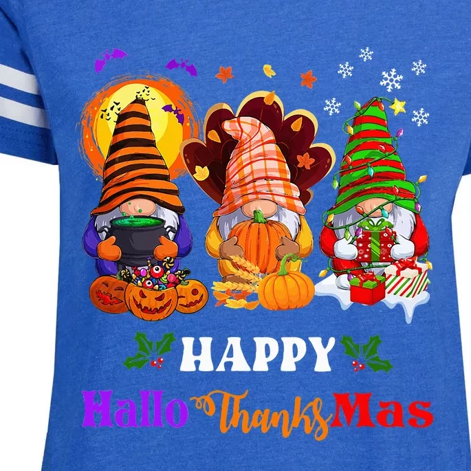 Festive Gnomes Celebrating Halloween and Christmas Enza Ladies Jersey Football T-Shirt