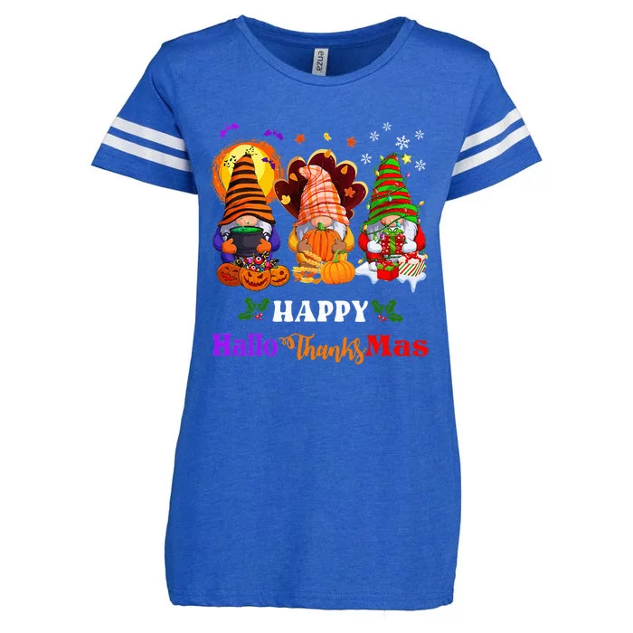 Festive Gnomes Celebrating Halloween and Christmas Enza Ladies Jersey Football T-Shirt