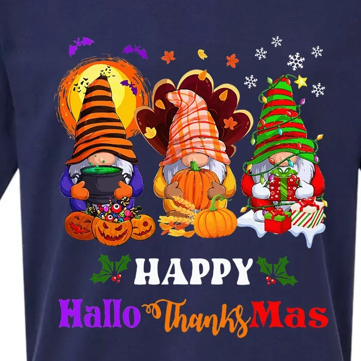 Festive Gnomes Celebrating Halloween and Christmas Sueded Cloud Jersey T-Shirt