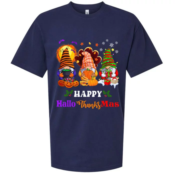 Festive Gnomes Celebrating Halloween and Christmas Sueded Cloud Jersey T-Shirt