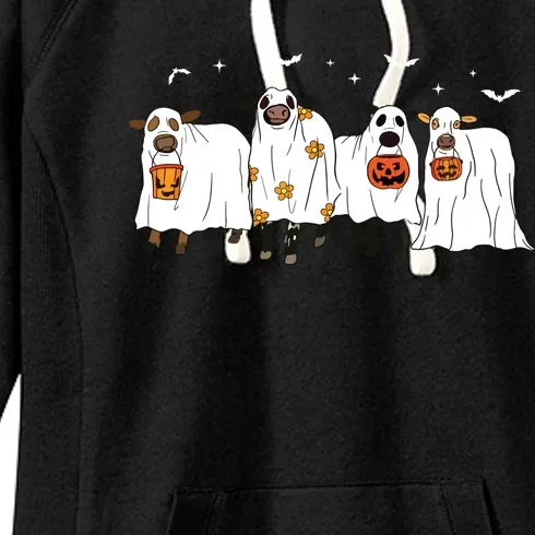 Funny Ghost Cows Halloween Cute Outfit Adults Women's Fleece Hoodie