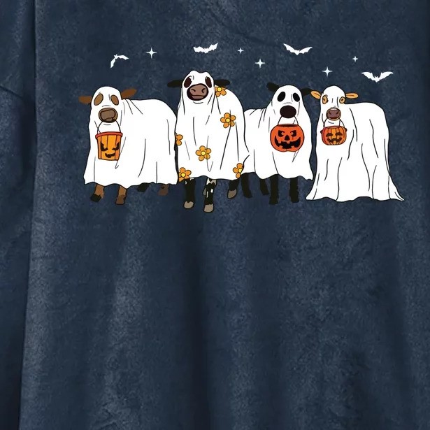 Funny Ghost Cows Halloween Cute Outfit Adults Hooded Wearable Blanket