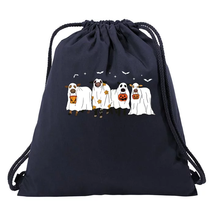 Funny Ghost Cows Halloween Cute Outfit Adults Drawstring Bag