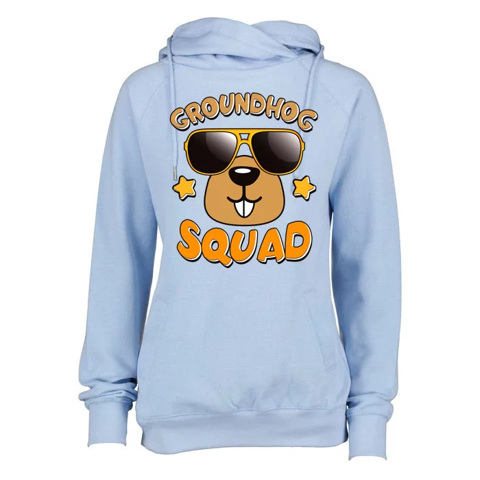 Funny Groundhog Day Squad Womens Funnel Neck Pullover Hood