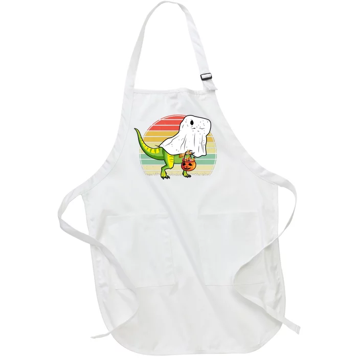 Funny Ghost Dinosaur Halloween Graphic Full-Length Apron With Pocket