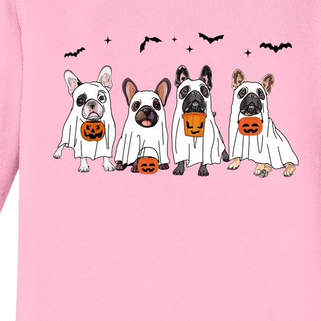 Frenchie Ghost Dog Costume Funny French Bulldog Halloween Baby Long Sleeve Bodysuit