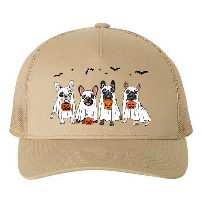 Frenchie Ghost Dog Costume Funny French Bulldog Halloween Yupoong Adult 5-Panel Trucker Hat