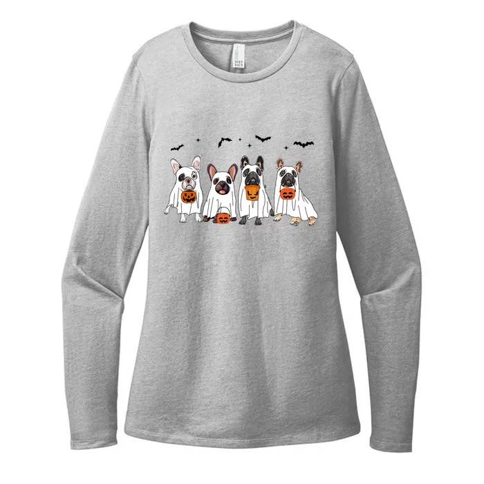 Frenchie Ghost Dog Costume Funny French Bulldog Halloween Womens CVC Long Sleeve Shirt