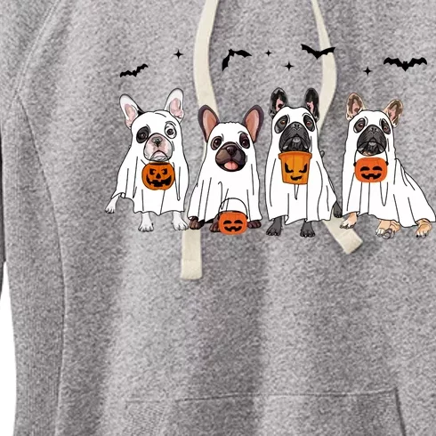 Frenchie Ghost Dog Costume Funny French Bulldog Halloween Women's Fleece Hoodie