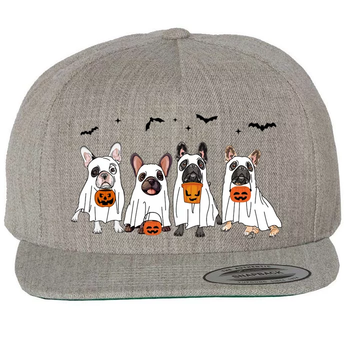 Frenchie Ghost Dog Costume Funny French Bulldog Halloween Wool Snapback Cap