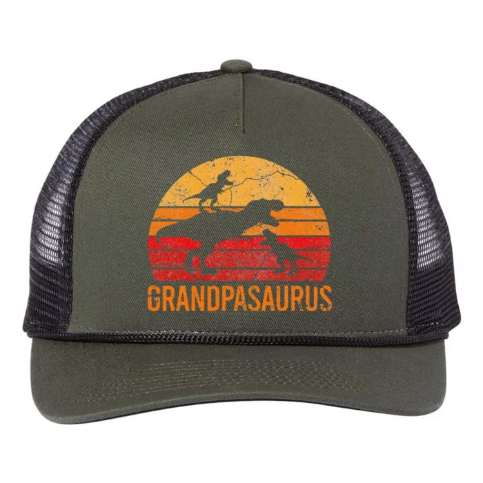 Funny Grandpa Dinosaur Daddy Gift 2 Two Grandpasaurus Retro Rope Trucker Hat Cap