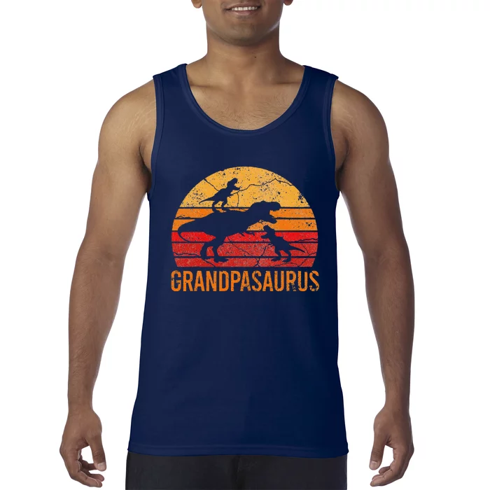 Funny Grandpa Dinosaur Daddy Gift 2 Two Grandpasaurus Tank Top