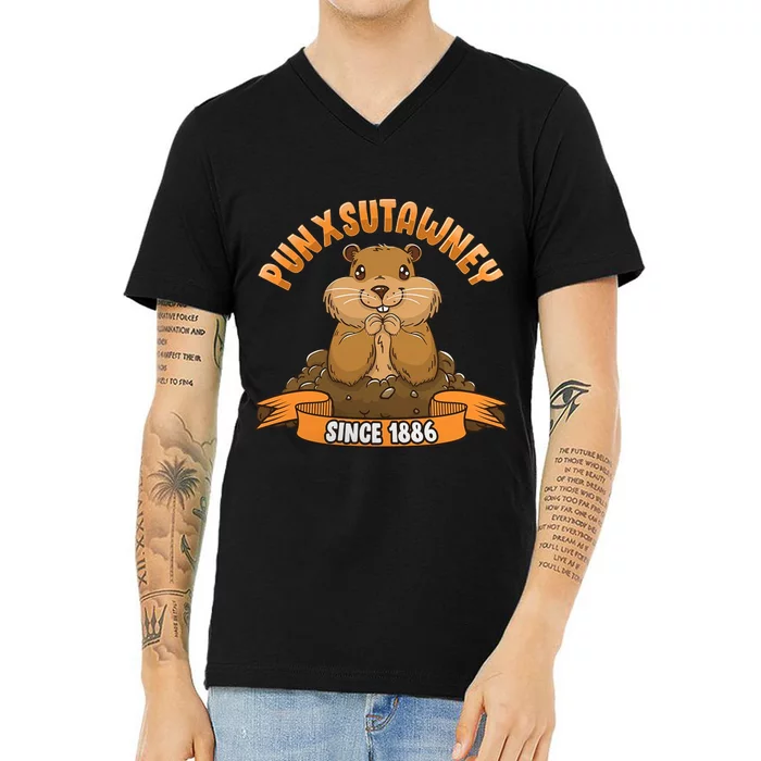 Funny Groundhog Day Phil Cute Ground Hog Punxsutawney V-Neck T-Shirt