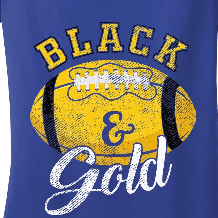 Football Game Day Black And Gold Costume For Football Lover Women's V-Neck T-Shirt