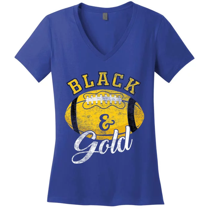 Football Game Day Black And Gold Costume For Football Lover Women's V-Neck T-Shirt