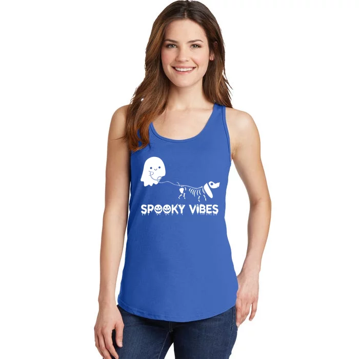 Funny Ghost Dachshund Skeleton Spooky Vibes Dog Halloween Gift Ladies Essential Tank