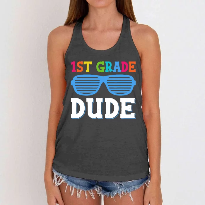 First Grade Dude 1st Grade Teachers Students Back To School Women's Knotted Racerback Tank