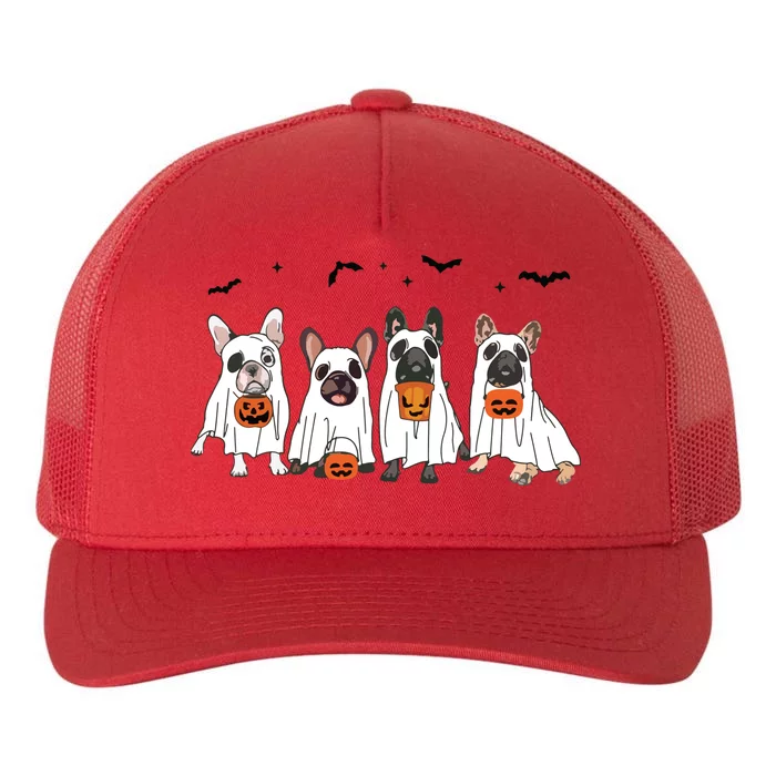 Frenchie Ghost Dog Costume Funny French Bulldog Halloween Yupoong Adult 5-Panel Trucker Hat