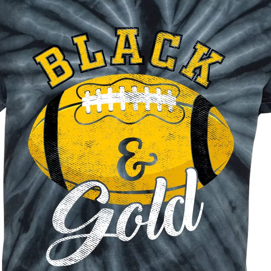 Football Game Day Black And Gold Costume For Football Lover Kids Tie-Dye T-Shirt