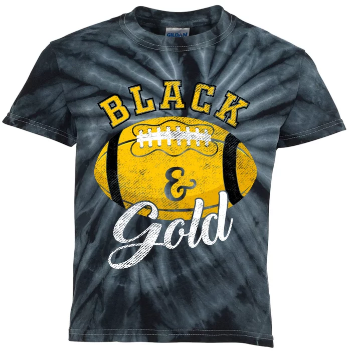 Football Game Day Black And Gold Costume For Football Lover Kids Tie-Dye T-Shirt