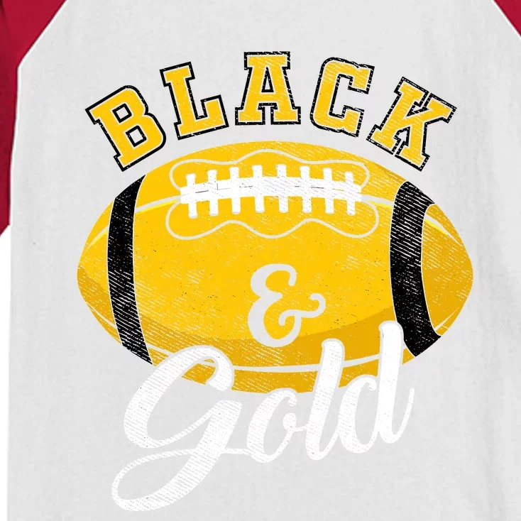 Football Game Day Black And Gold Costume For Football Lover Kids Colorblock Raglan Jersey