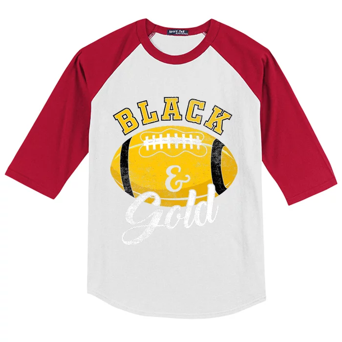 Football Game Day Black And Gold Costume For Football Lover Kids Colorblock Raglan Jersey