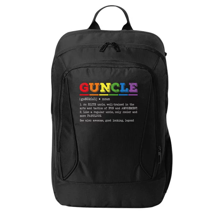 Funny Guncle Definition Proud Gay Uncle LGBTQ Pride Rainbow City Backpack