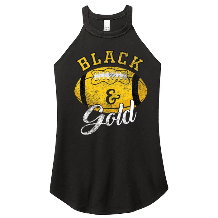 Football Game Day Black And Gold Costume For Football Lover Women’s Perfect Tri Rocker Tank