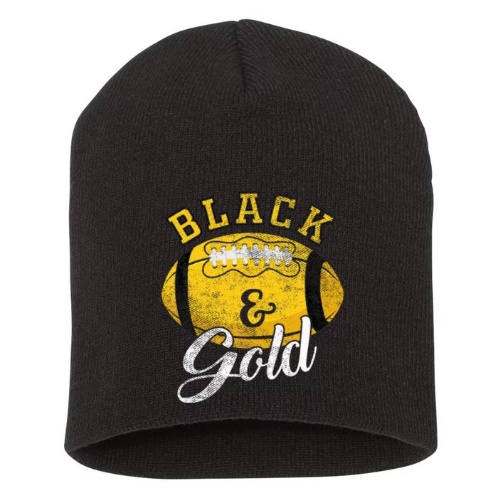 Football Game Day Black And Gold Costume For Football Lover Short Acrylic Beanie