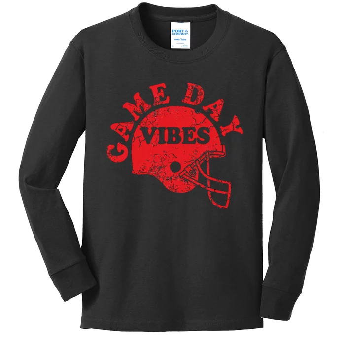 Football Game Day Vibes Red Helmet Kids Long Sleeve Shirt