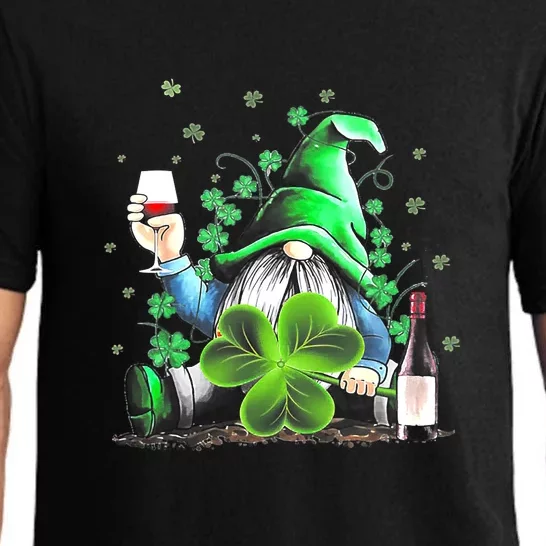 Funny Gnome Drinks Wine Shamrock Shenanigans Patrick Day Pajama Set