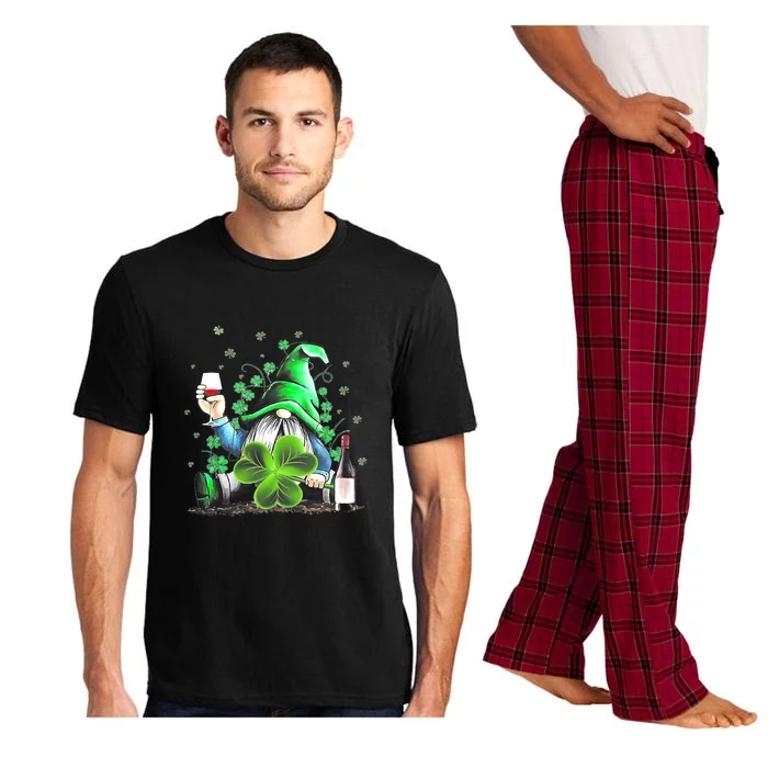 Funny Gnome Drinks Wine Shamrock Shenanigans Patrick Day Pajama Set