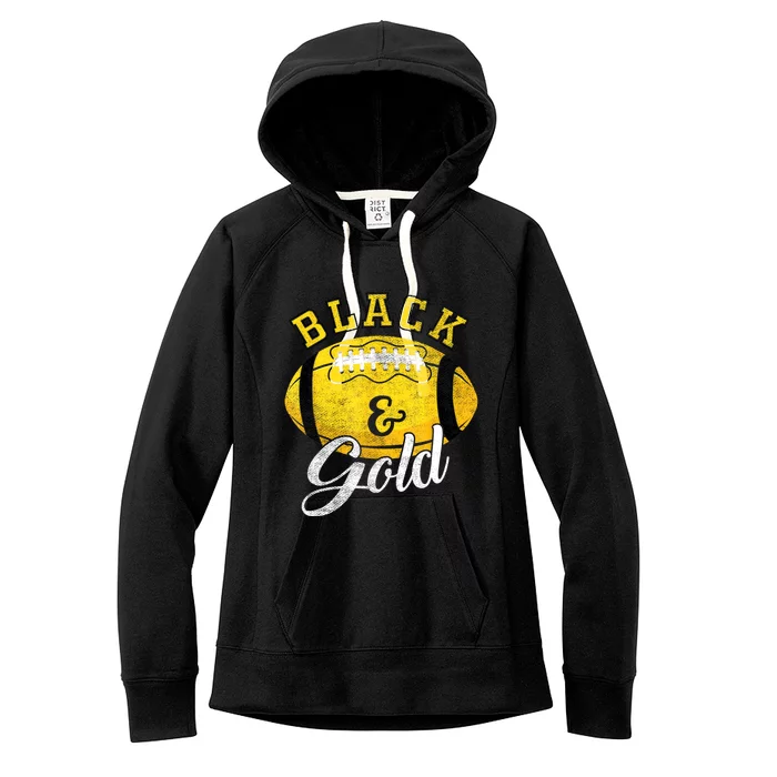 Football Game Day Black And Gold Costume For Football Lover Women's Fleece Hoodie