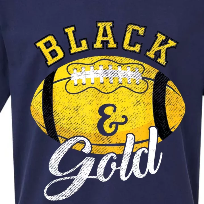 Football Game Day Black And Gold Costume For Football Lover Sueded Cloud Jersey T-Shirt