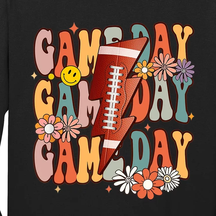 Funny Game Day American Football Season Groovy Football Girl Tall Long Sleeve T-Shirt