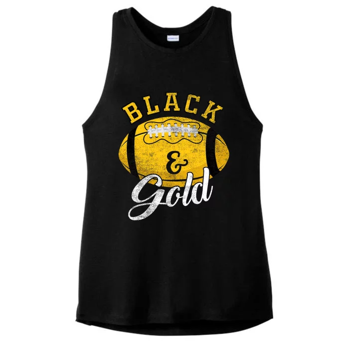 Football Game Day Black And Gold Costume For Football Lover Ladies Tri-Blend Wicking Tank