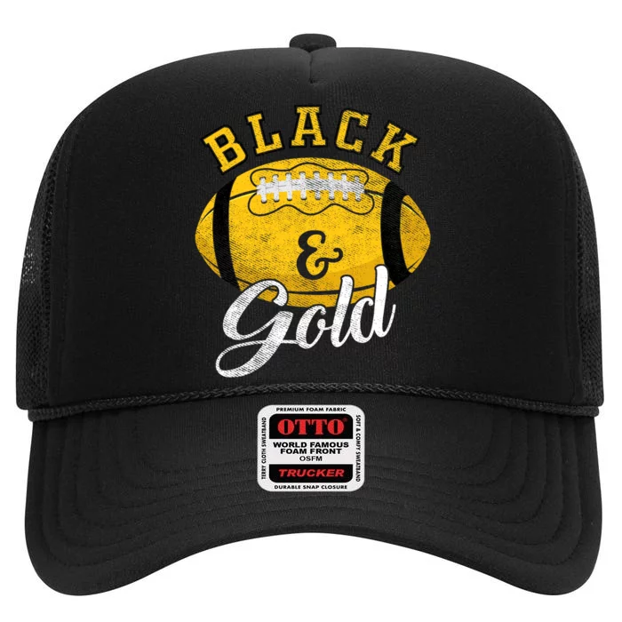 Football Game Day Black And Gold Costume For Football Lover High Crown Mesh Trucker Hat