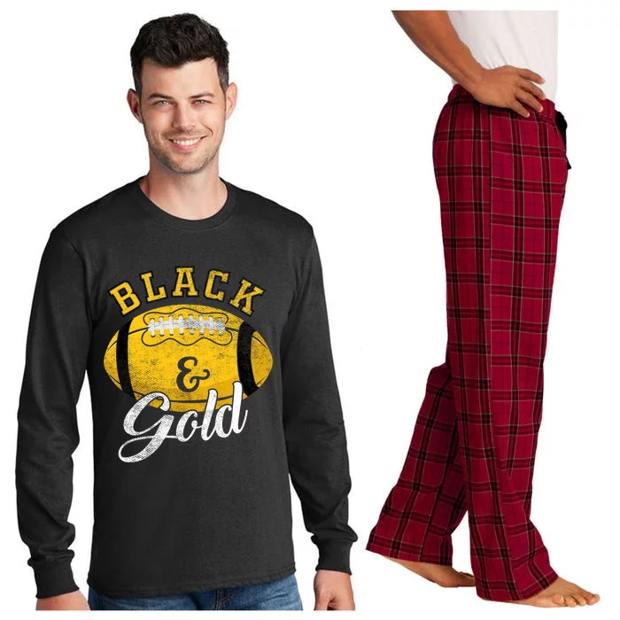 Football Game Day Black And Gold Costume For Football Lover Long Sleeve Pajama Set