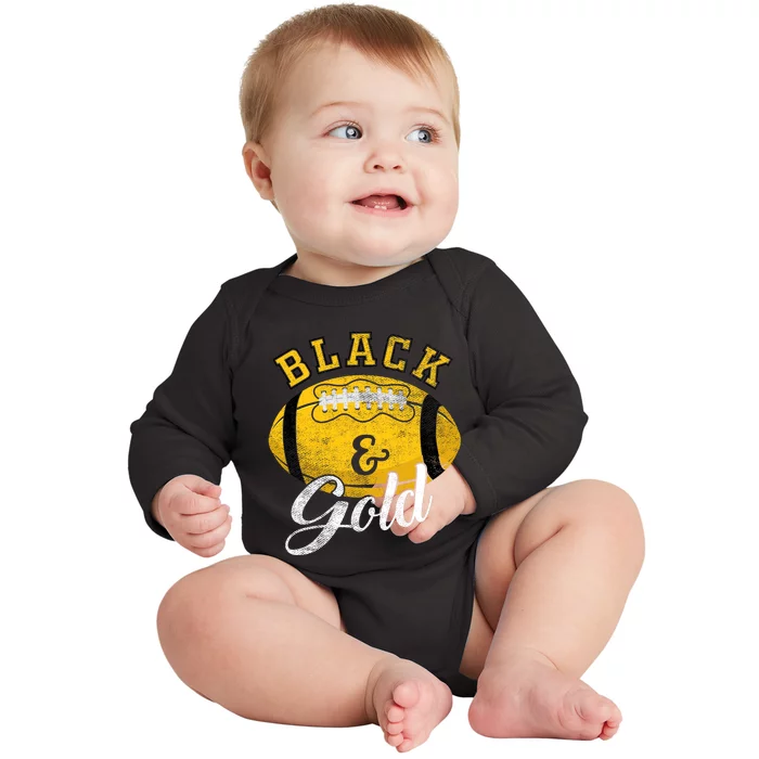 Football Game Day Black And Gold Costume For Football Lover Baby Long Sleeve Bodysuit