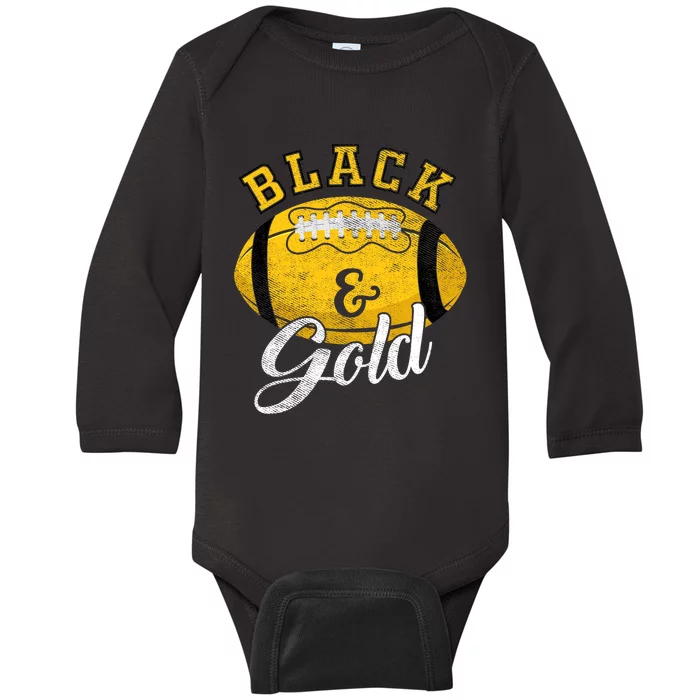 Football Game Day Black And Gold Costume For Football Lover Baby Long Sleeve Bodysuit