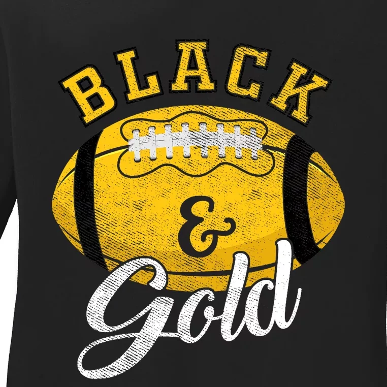 Football Game Day Black And Gold Costume For Football Lover Ladies Long Sleeve Shirt