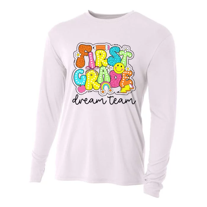 First Grade Dream Team Retro Back To School Teacher Student Gift Cooling Performance Long Sleeve Crew