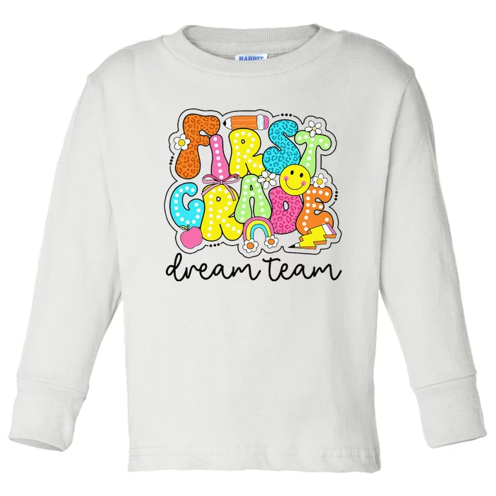 First Grade Dream Team Retro Back To School Teacher Student Gift Toddler Long Sleeve Shirt