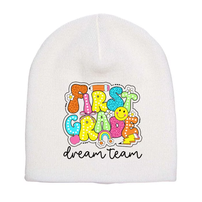 First Grade Dream Team Retro Back To School Teacher Student Gift Short Acrylic Beanie